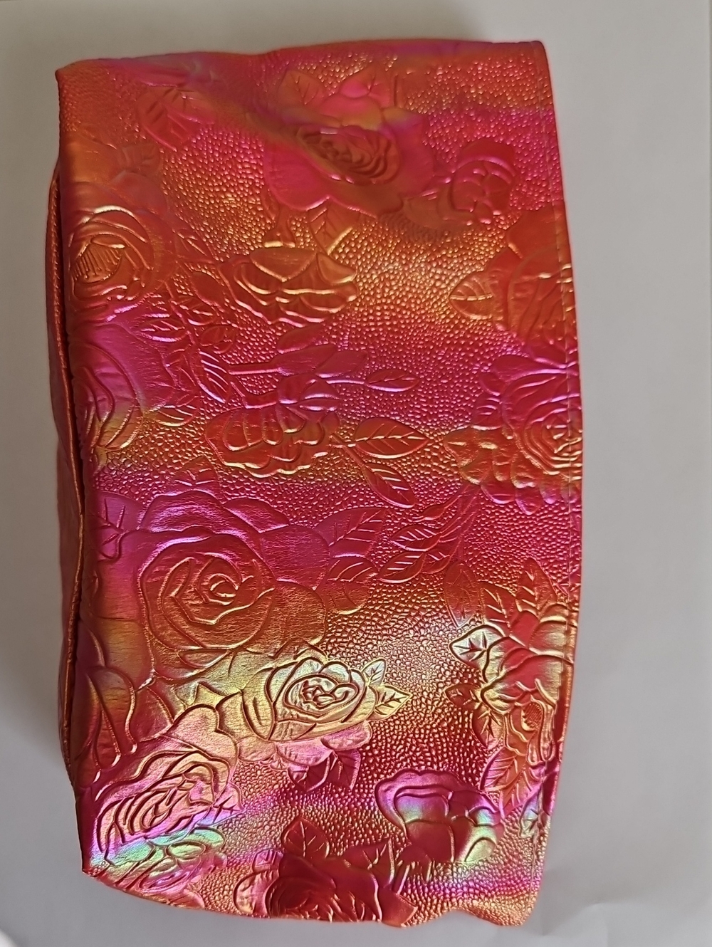 Iridescent Pink Orange Floral Embossed Clutch